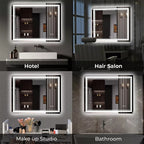Miroir de salle de bain extra large avec éclairage LED, antibuée, 3 couleurs