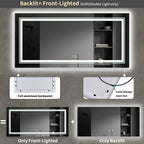Miroir de salle de bain extra large avec éclairage LED, antibuée, 3 couleurs