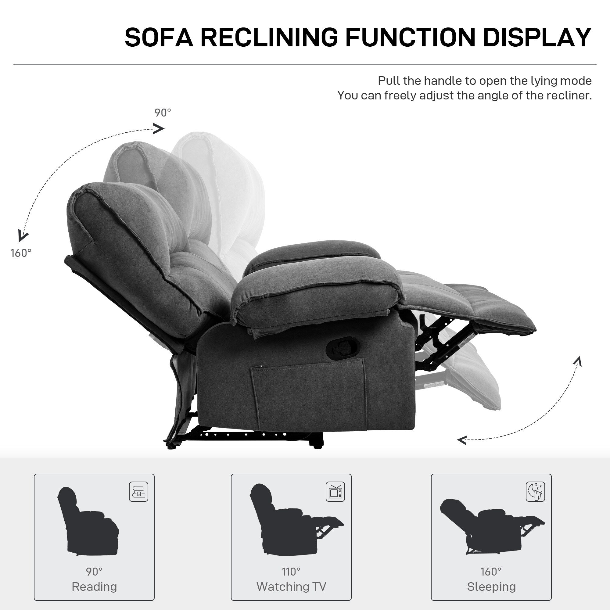 Fauteuil inclinable extra large avec coussin chauffant et massant, revêtement en polaire douce