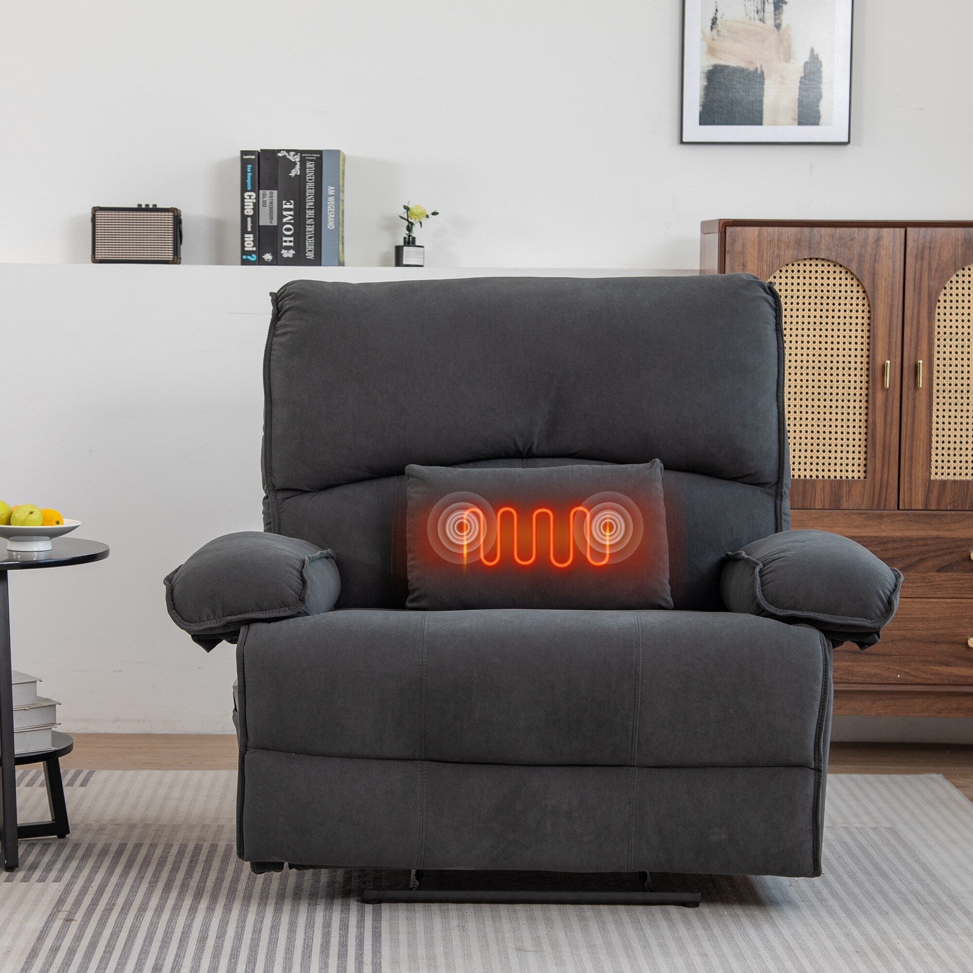 Fauteuil inclinable extra large avec coussin chauffant et massant, revêtement en polaire douce
