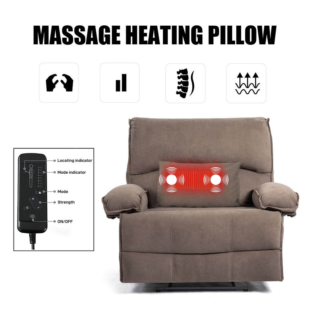 Fauteuil inclinable extra large avec coussin chauffant et massant, revêtement en polaire douce