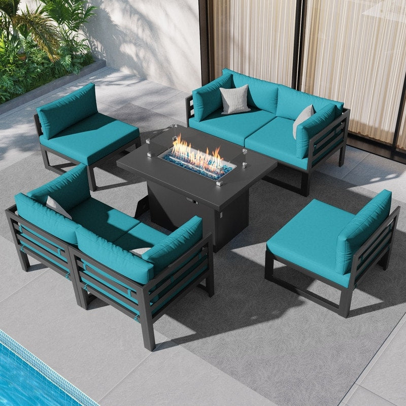 Ensemble de meubles de jardin FINCATI 7 pièces, canapé d'extérieur avec table et foyer - 7 pièces