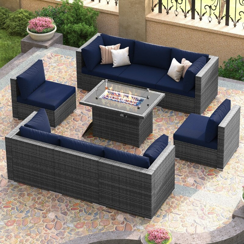 FINCATI Ensemble de canapés de conversation sectionnels à dossier haut extra large de 9 pièces avec table de foyer