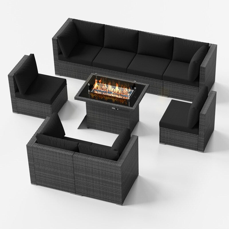 FINCATI Ensemble de canapés de conversation sectionnels à dossier haut extra large de 9 pièces avec table de foyer