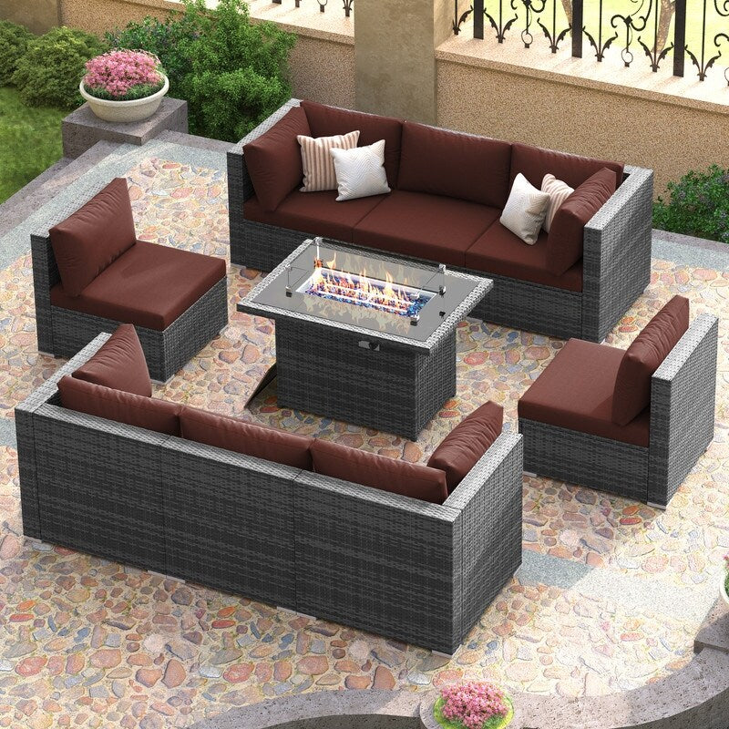 FINCATI Ensemble de canapés de conversation sectionnels à dossier haut extra large de 9 pièces avec table de foyer