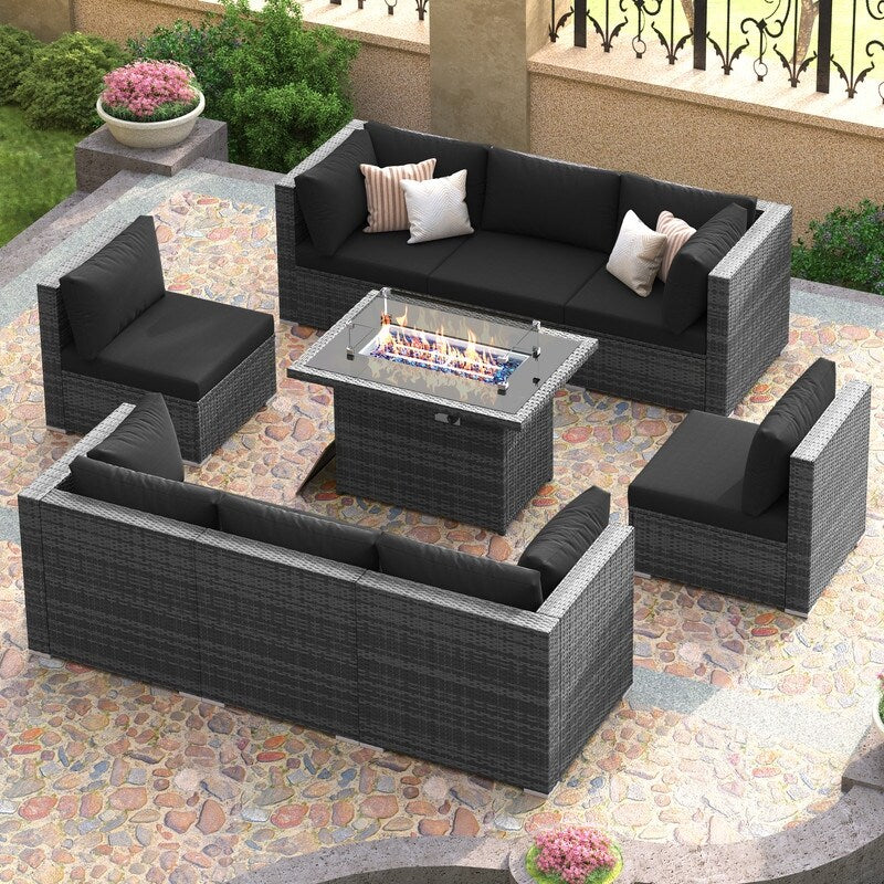 FINCATI Ensemble de canapés de conversation sectionnels à dossier haut extra large de 9 pièces avec table de foyer