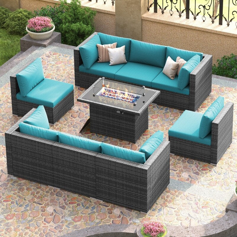 FINCATI Ensemble de canapés de conversation sectionnels à dossier haut extra large de 9 pièces avec table de foyer
