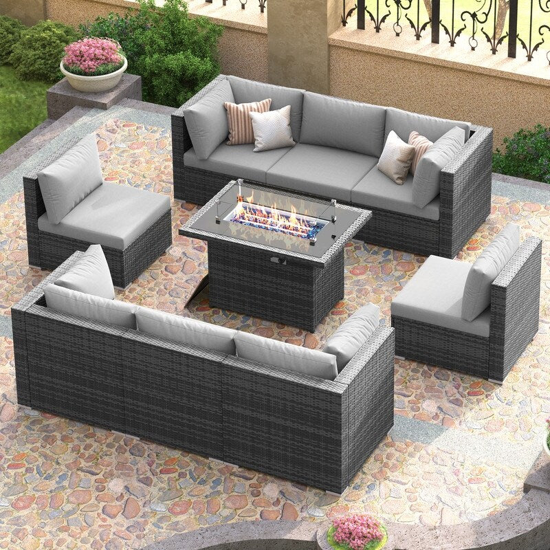 FINCATI Ensemble de canapés de conversation sectionnels à dossier haut extra large de 9 pièces avec table de foyer