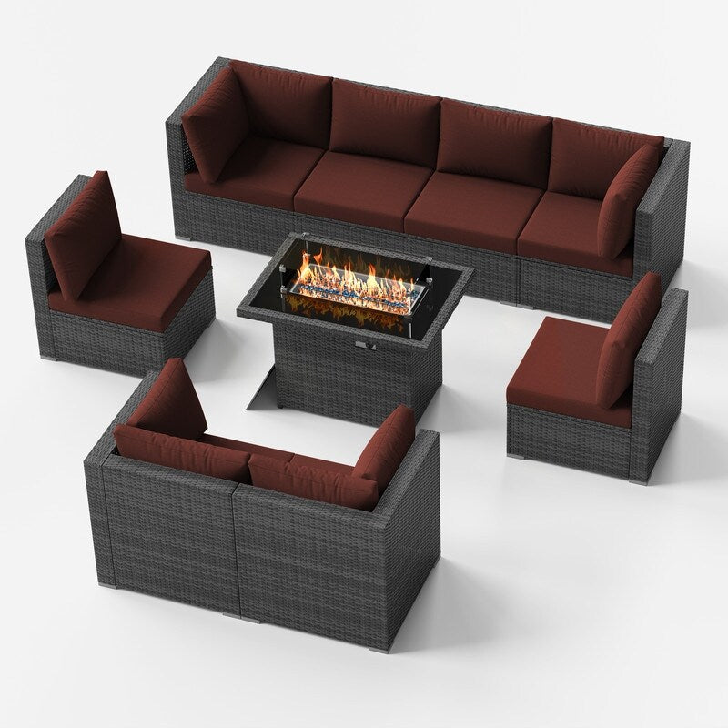 FINCATI Ensemble de canapés de conversation sectionnels à dossier haut extra large de 9 pièces avec table de foyer