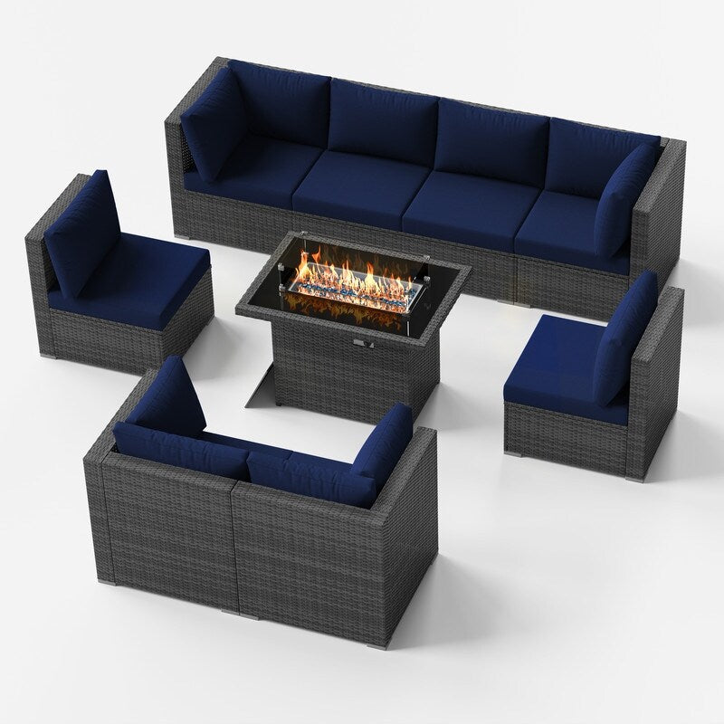 FINCATI Ensemble de canapés de conversation sectionnels à dossier haut extra large de 9 pièces avec table de foyer