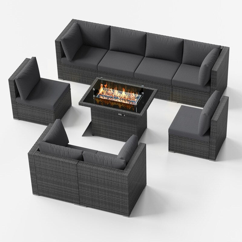 FINCATI Ensemble de canapés de conversation sectionnels à dossier haut extra large de 9 pièces avec table de foyer