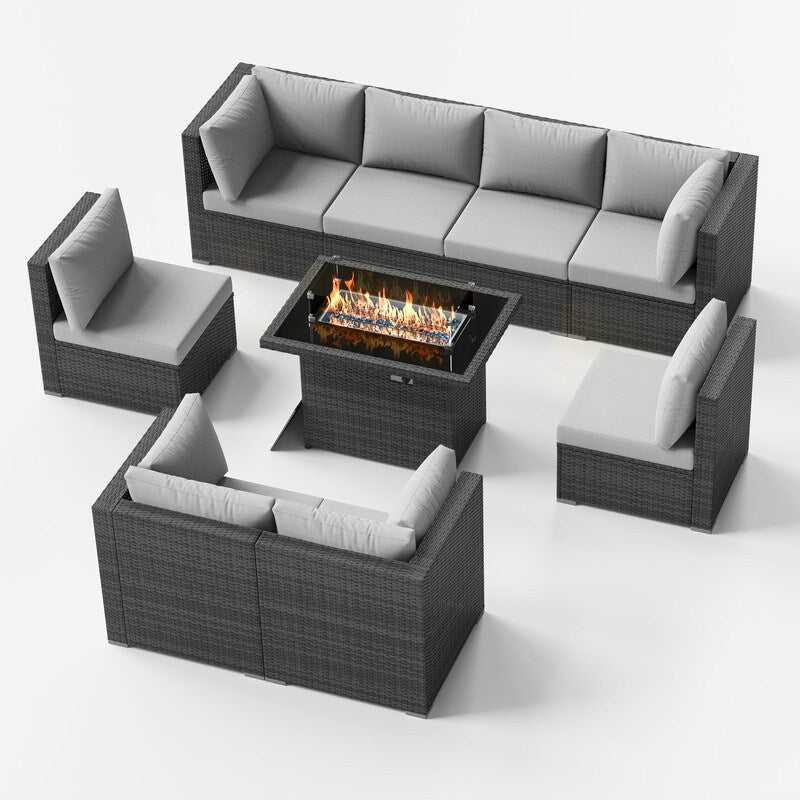 FINCATI Ensemble de canapés de conversation sectionnels à dossier haut extra large de 9 pièces avec table de foyer