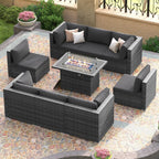 FINCATI Ensemble de canapés de conversation sectionnels à dossier haut extra large de 9 pièces avec table de foyer