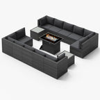 Ensemble de canapés d'extérieur sectionnels en osier gris FINCATI avec table et foyer