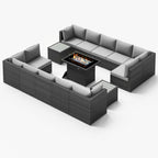 Ensemble de canapés d'extérieur sectionnels en osier gris FINCATI avec table et foyer