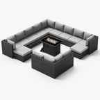 Ensemble de canapés d'extérieur sectionnels en osier gris FINCATI avec table et foyer
