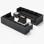 Ensemble de canapés d'extérieur sectionnels en osier gris FINCATI avec table et foyer