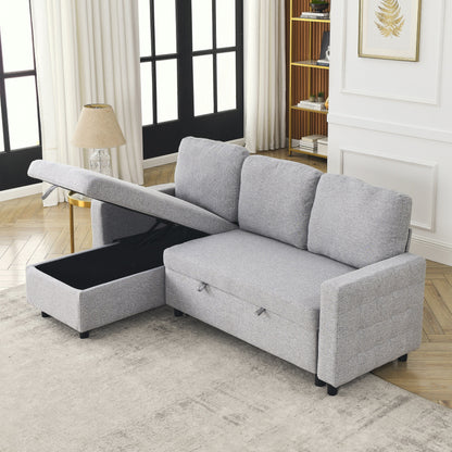 Canapé-lit réversible FX 78.8 avec lit gigogne, canapé-lit confortable en lin en forme de L, mobilier de salon S