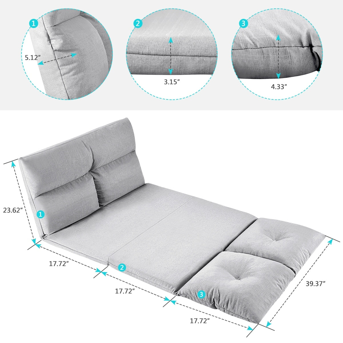 Canapé de sol pliant en tissu avec chaise longue