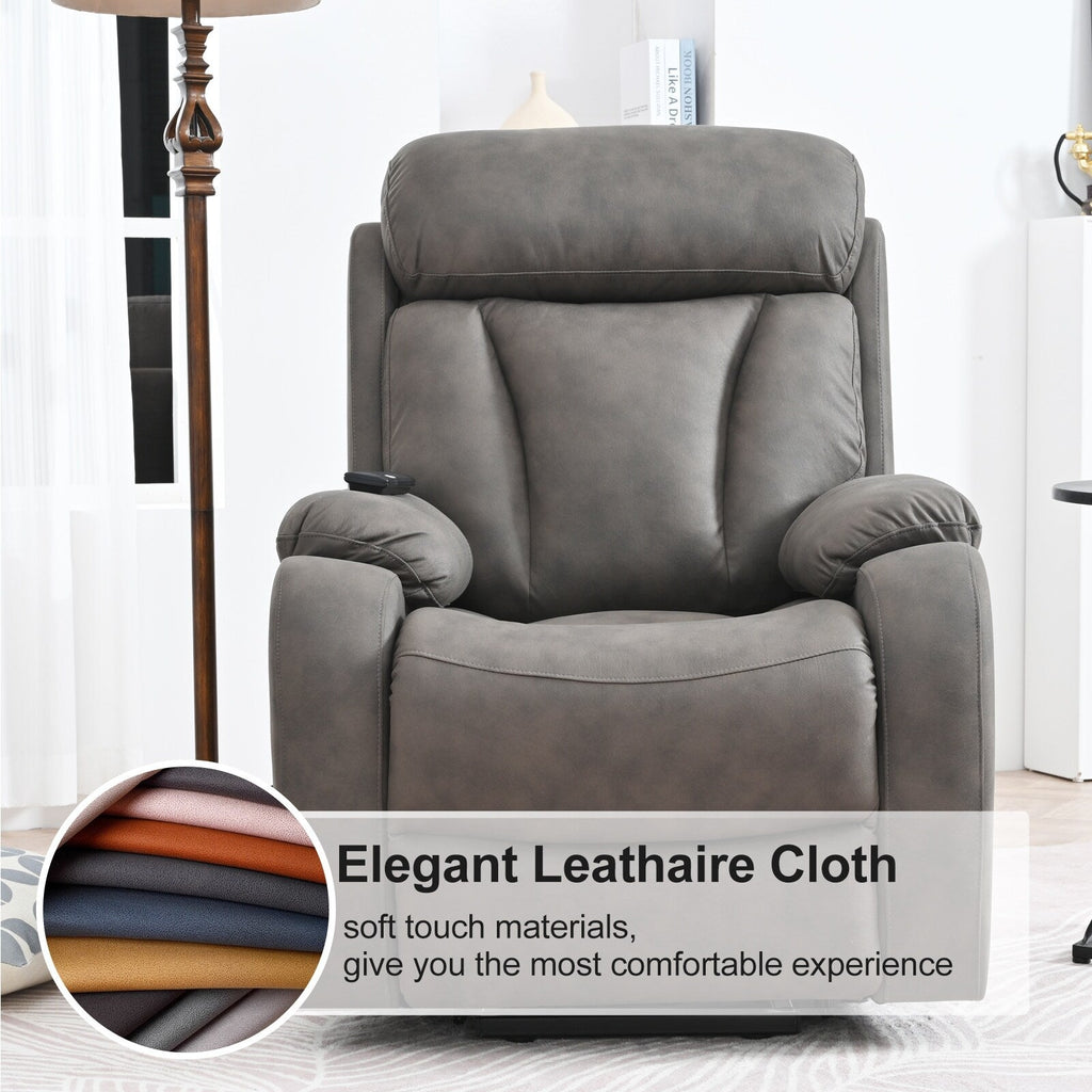 Fauteuil inclinable électrique en tissu pour personnes âgées, avec télécommande, coussin rembourré, poche latérale et cadre robuste