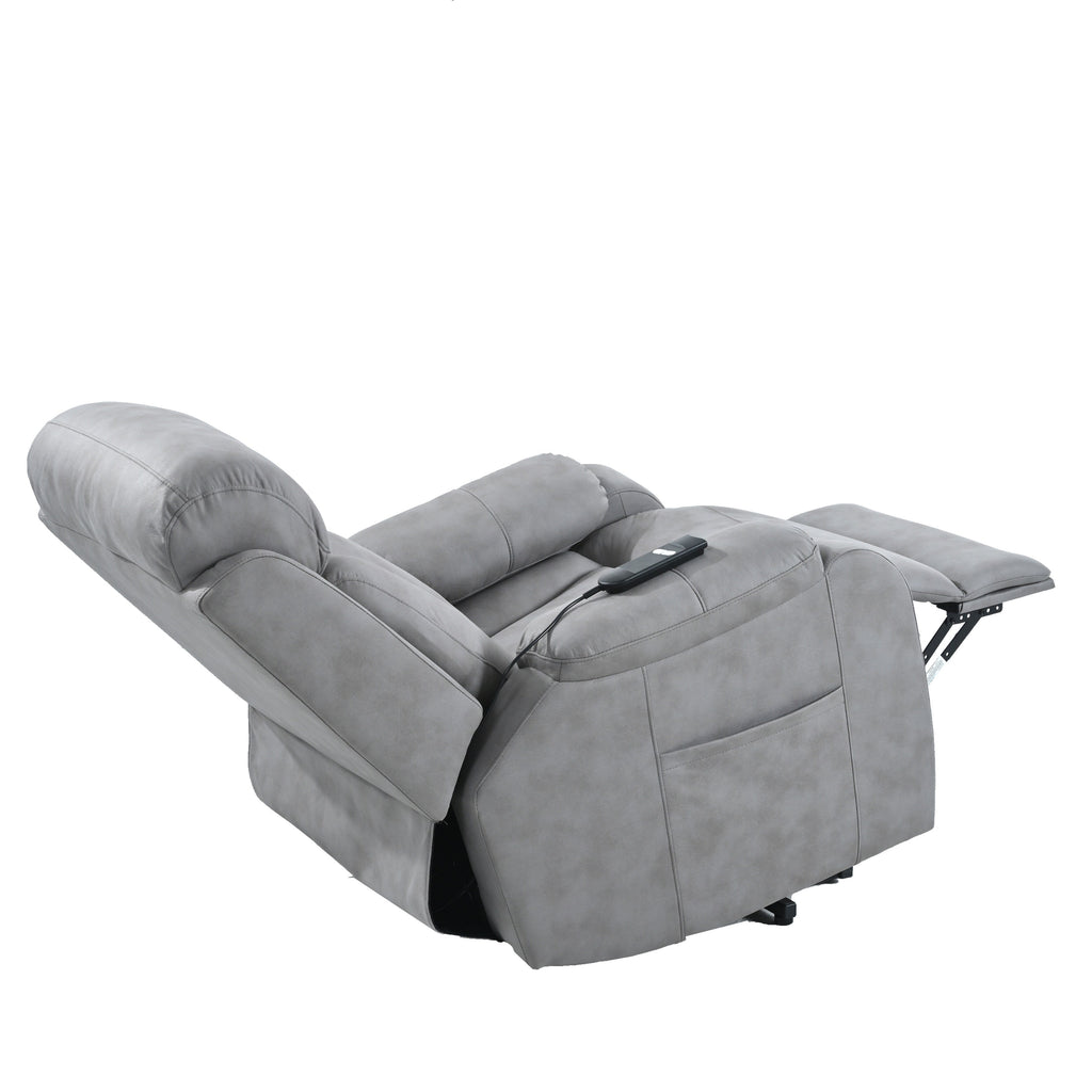 Fauteuil inclinable électrique en tissu pour personnes âgées, avec télécommande, coussin rembourré, poche latérale et cadre robuste