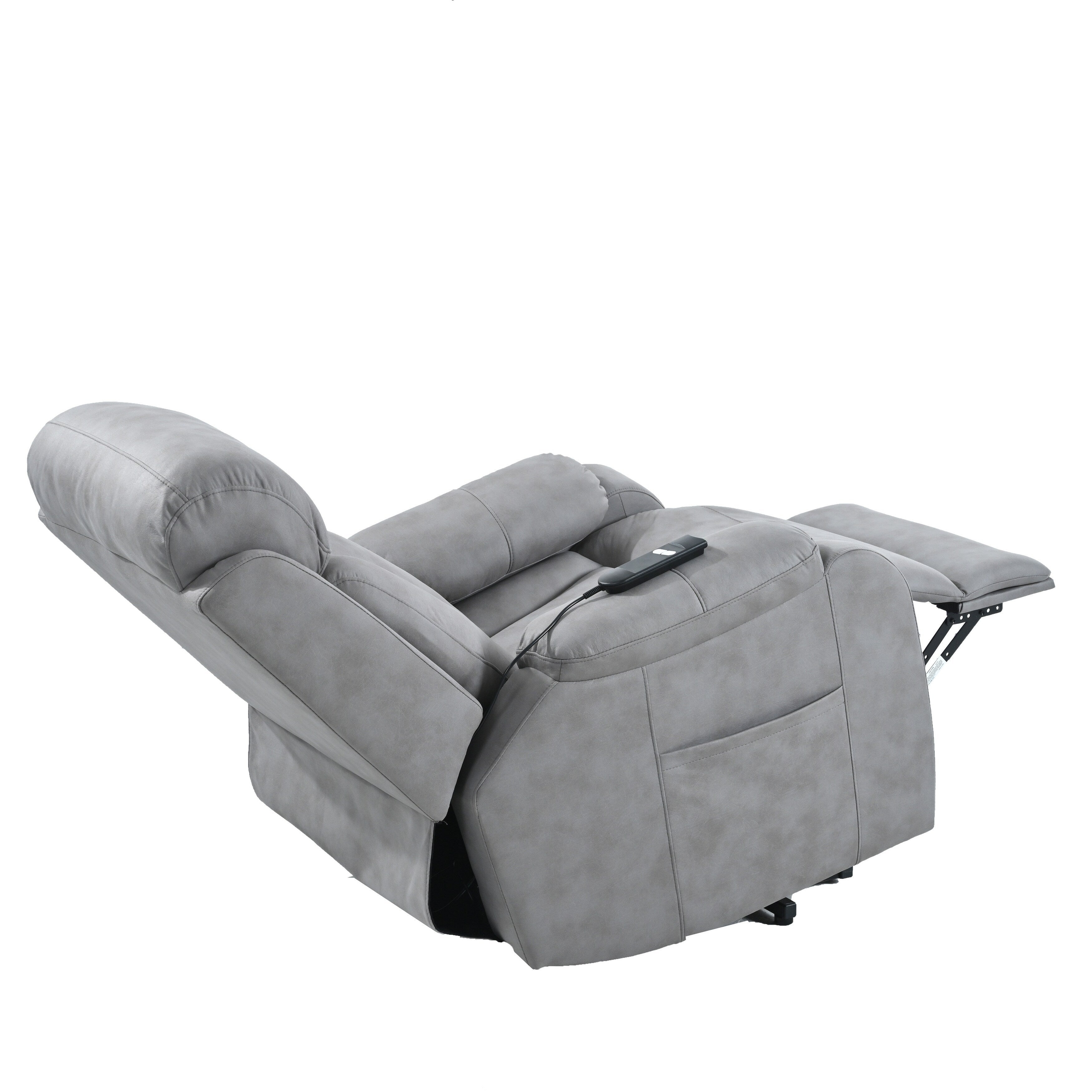 Fauteuil inclinable électrique en tissu pour personnes âgées, avec télécommande, coussin rembourré, poche latérale et cadre robuste