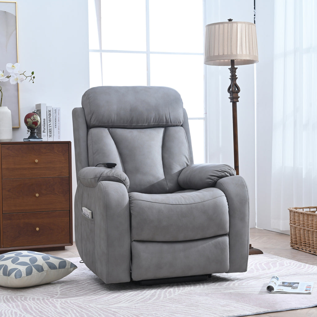 Fauteuil inclinable électrique en tissu pour personnes âgées, avec télécommande, coussin rembourré, poche latérale et cadre robuste