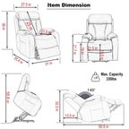 Fauteuil inclinable électrique en tissu pour personnes âgées, avec télécommande, coussin rembourré, poche latérale et cadre robuste