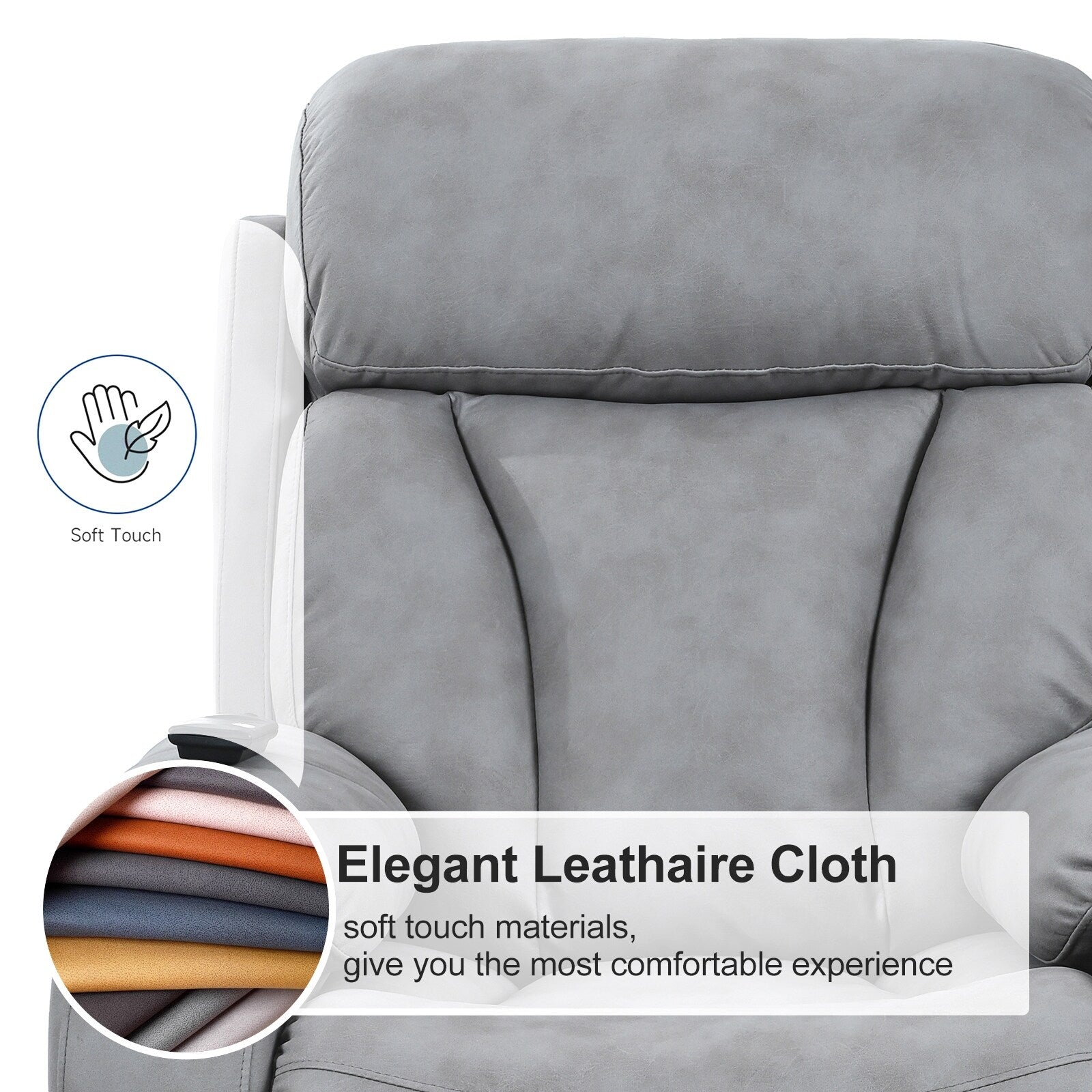 Fauteuil inclinable électrique en tissu pour personnes âgées, avec télécommande, coussin rembourré, poche latérale et cadre robuste