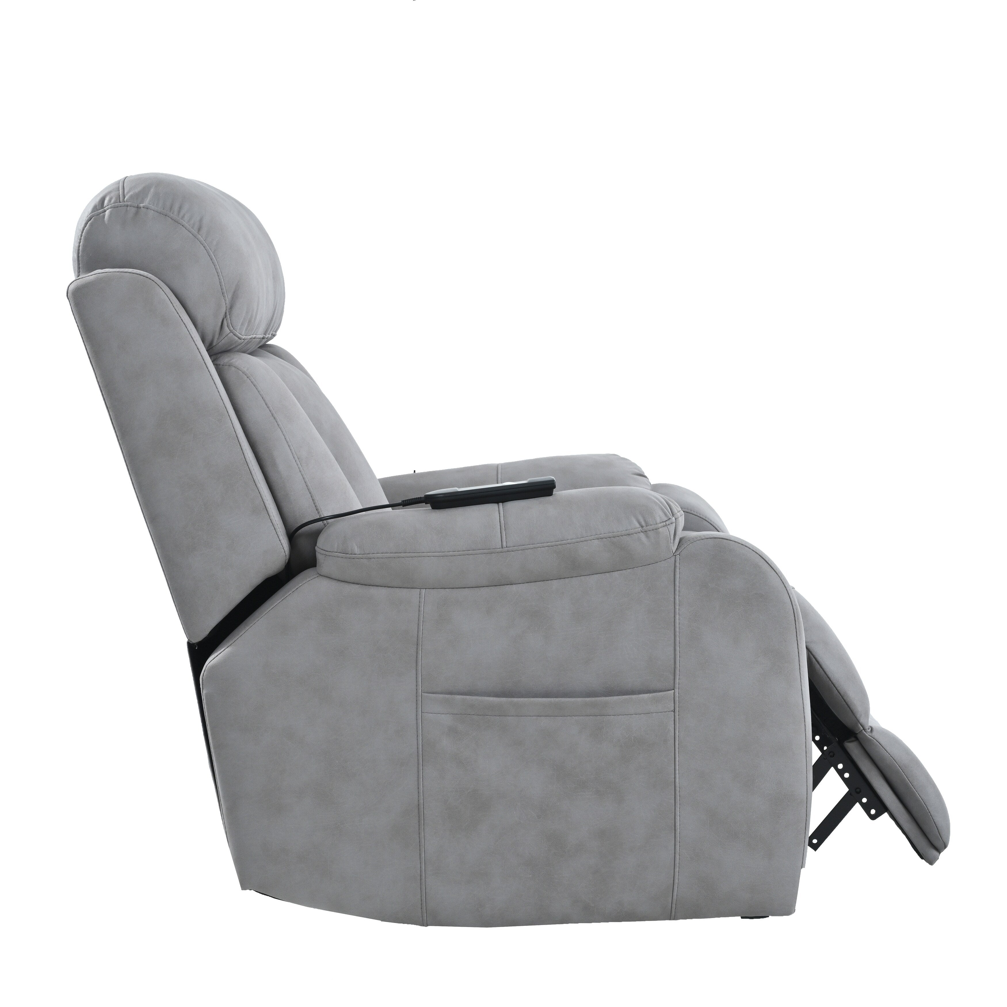 Fauteuil inclinable électrique en tissu pour personnes âgées, avec télécommande, coussin rembourré, poche latérale et cadre robuste