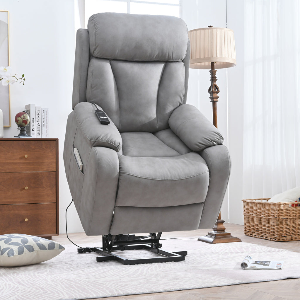 Fauteuil inclinable électrique en tissu pour personnes âgées, avec télécommande, coussin rembourré, poche latérale et cadre robuste