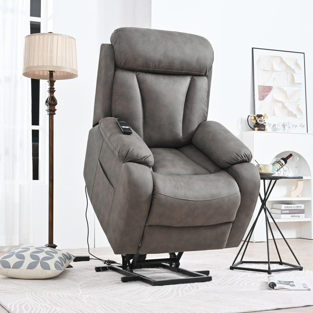 Fauteuil inclinable électrique en tissu pour personnes âgées, avec télécommande, coussin rembourré, poche latérale et cadre robuste