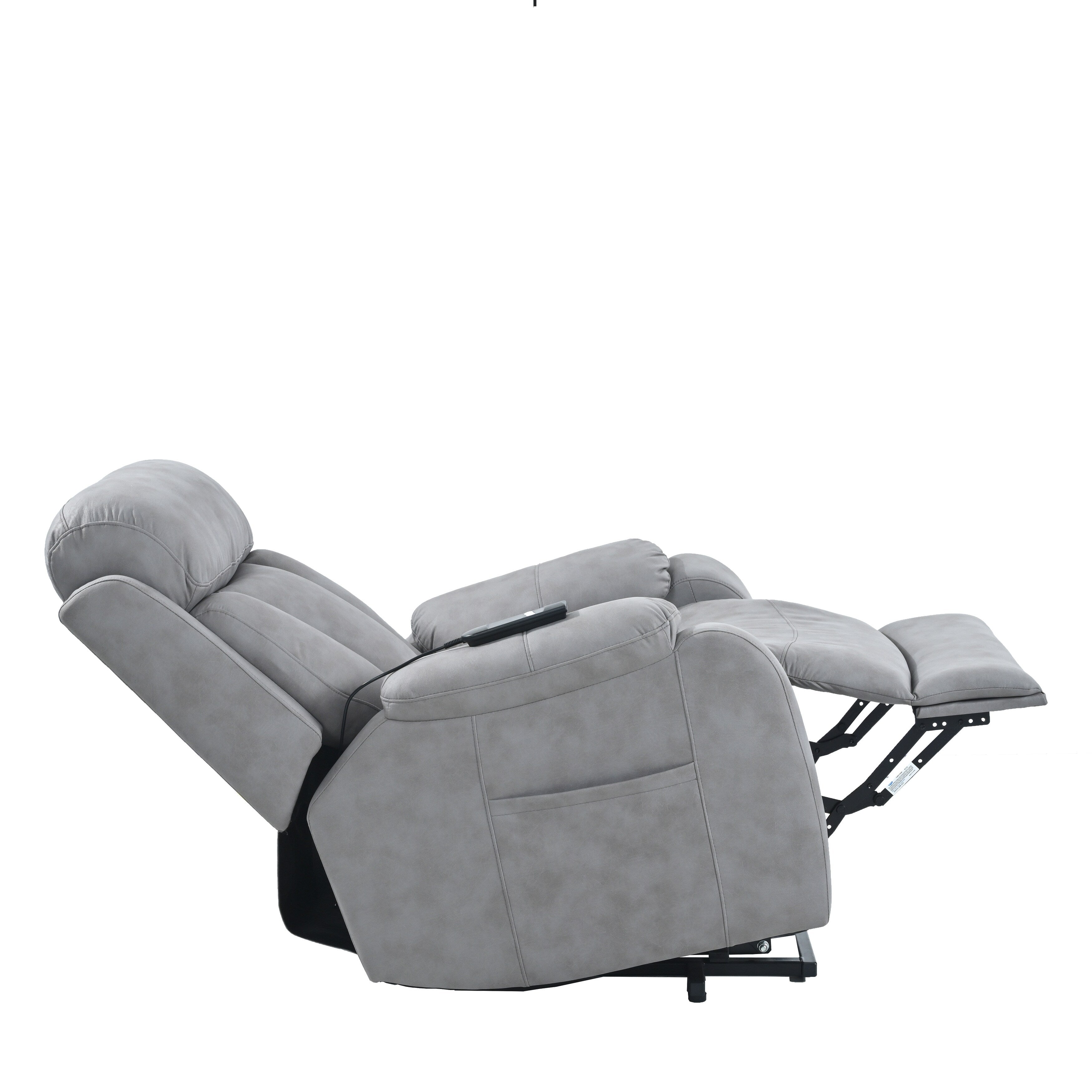 Fauteuil inclinable électrique en tissu pour personnes âgées, avec télécommande, coussin rembourré, poche latérale et cadre robuste