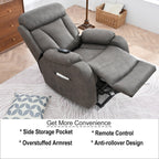 Fauteuil inclinable électrique en tissu pour personnes âgées, avec télécommande, coussin rembourré, poche latérale et cadre robuste