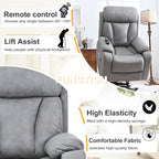 Fauteuil inclinable électrique en tissu pour personnes âgées, avec télécommande, coussin rembourré, poche latérale et cadre robuste