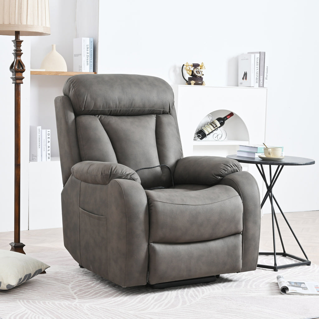Fauteuil inclinable électrique en tissu pour personnes âgées, avec télécommande, coussin rembourré, poche latérale et cadre robuste