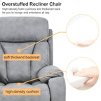 Fauteuil inclinable électrique en tissu pour personnes âgées, avec télécommande, coussin rembourré, poche latérale et cadre robuste