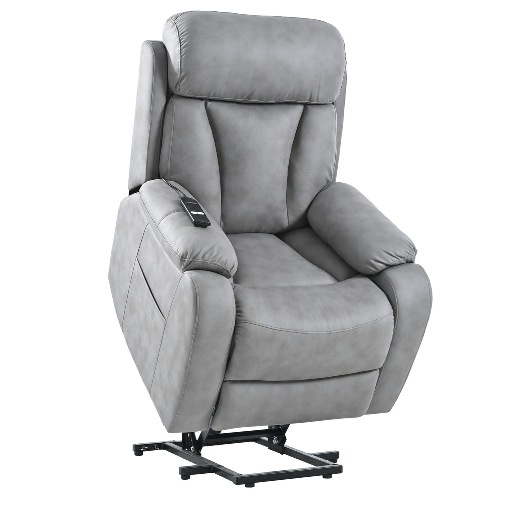 Fauteuil inclinable électrique en tissu pour personnes âgées, avec télécommande, coussin rembourré, poche latérale et cadre robuste