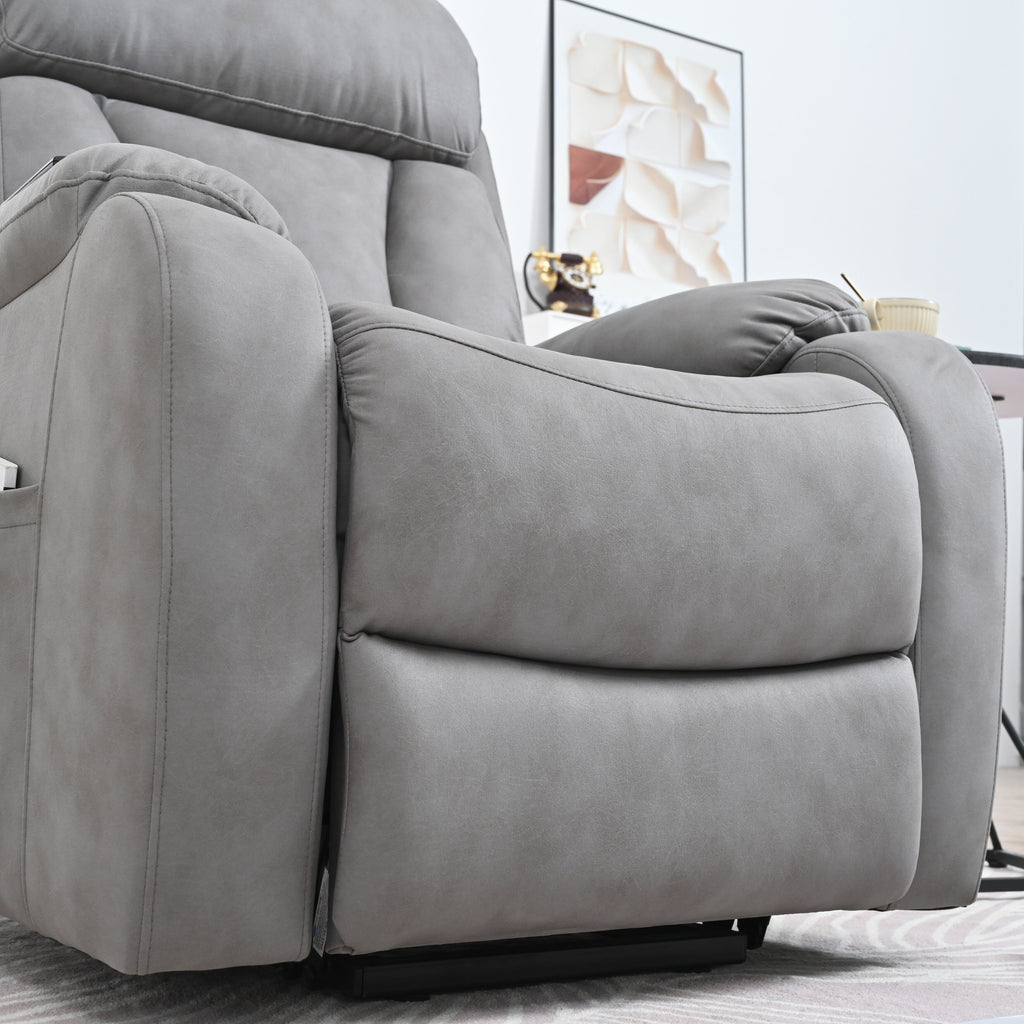 Fauteuil inclinable électrique en tissu pour personnes âgées, avec télécommande, coussin rembourré, poche latérale et cadre robuste