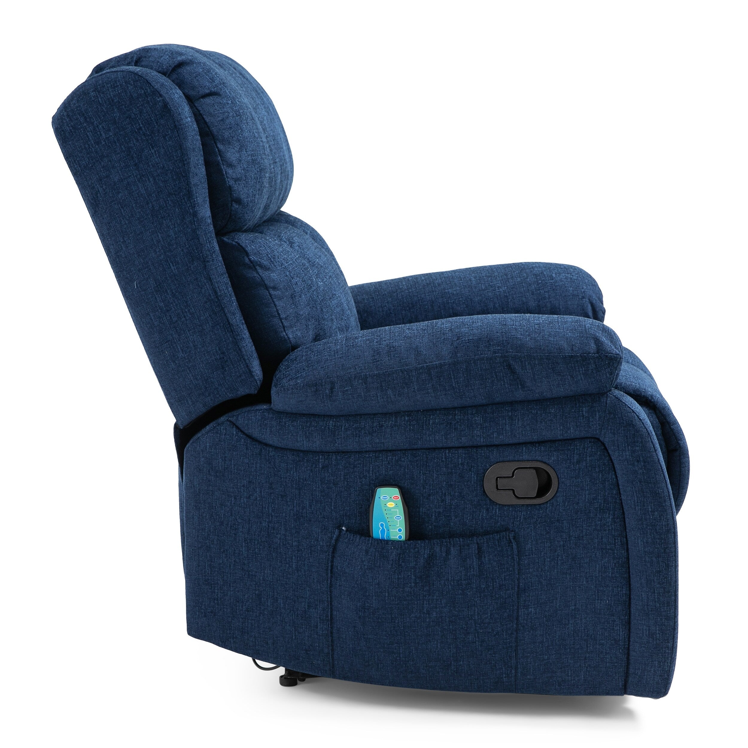 Fauteuil inclinable manuel de massage rembourré en tissu avec massage, chauffage lombaire et poches latérales
