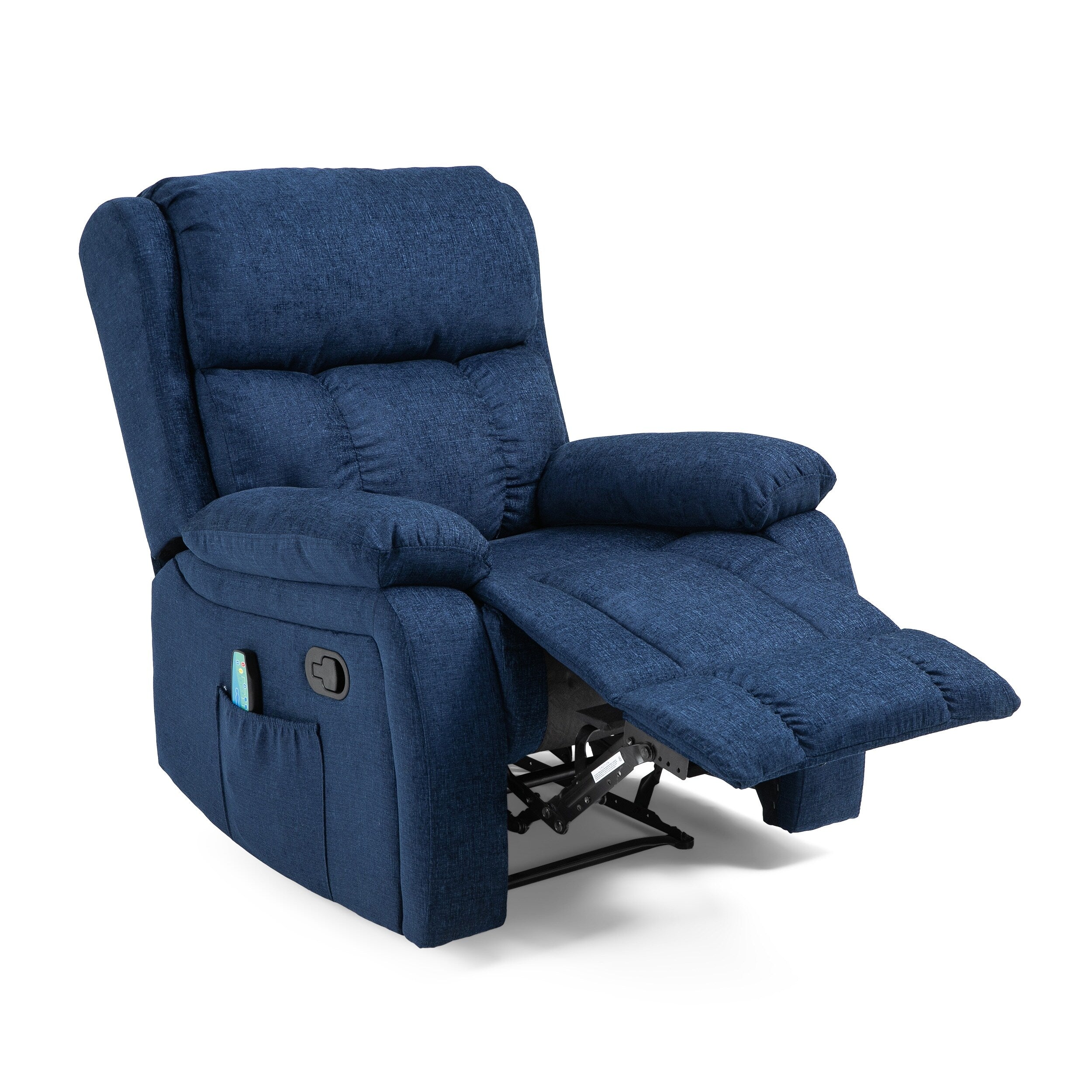 Fauteuil inclinable manuel de massage rembourré en tissu avec massage, chauffage lombaire et poches latérales