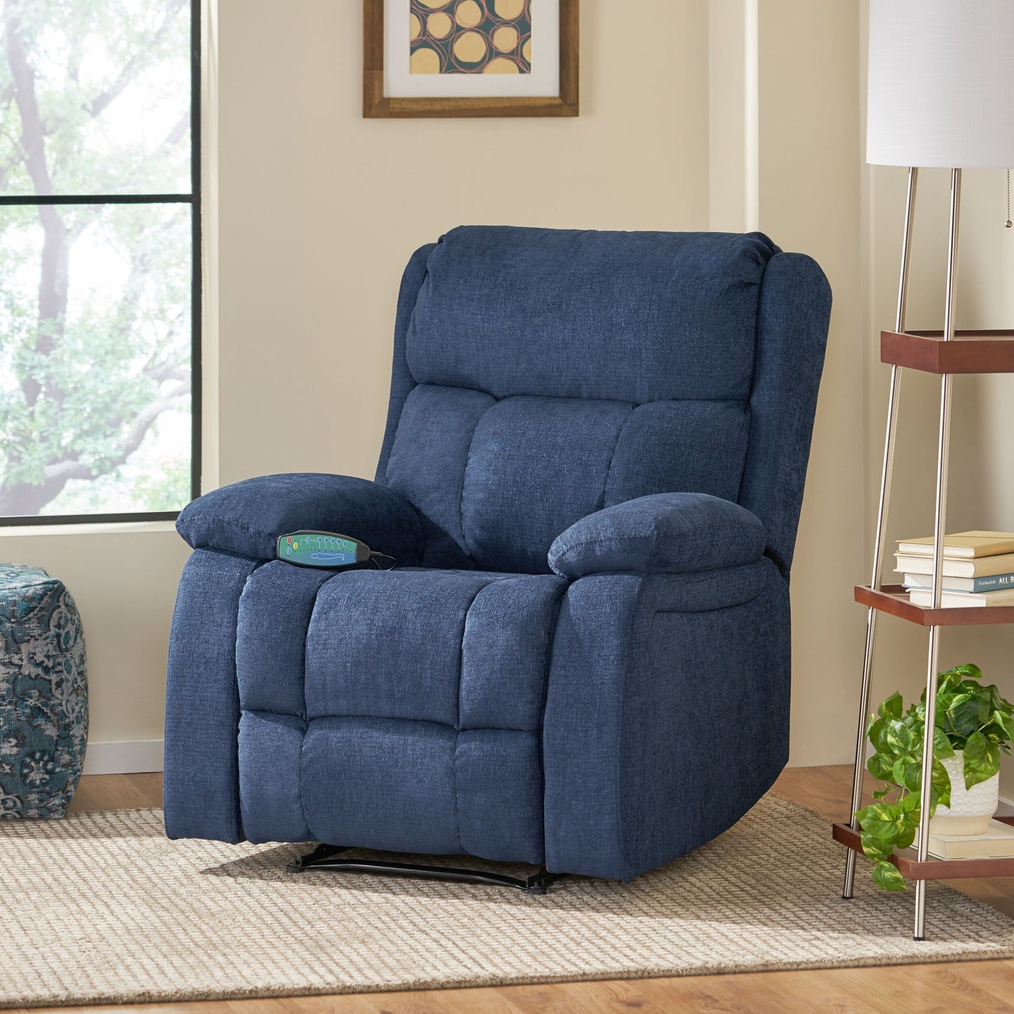 Fauteuil inclinable manuel de massage rembourré en tissu avec massage, chauffage lombaire et poches latérales
