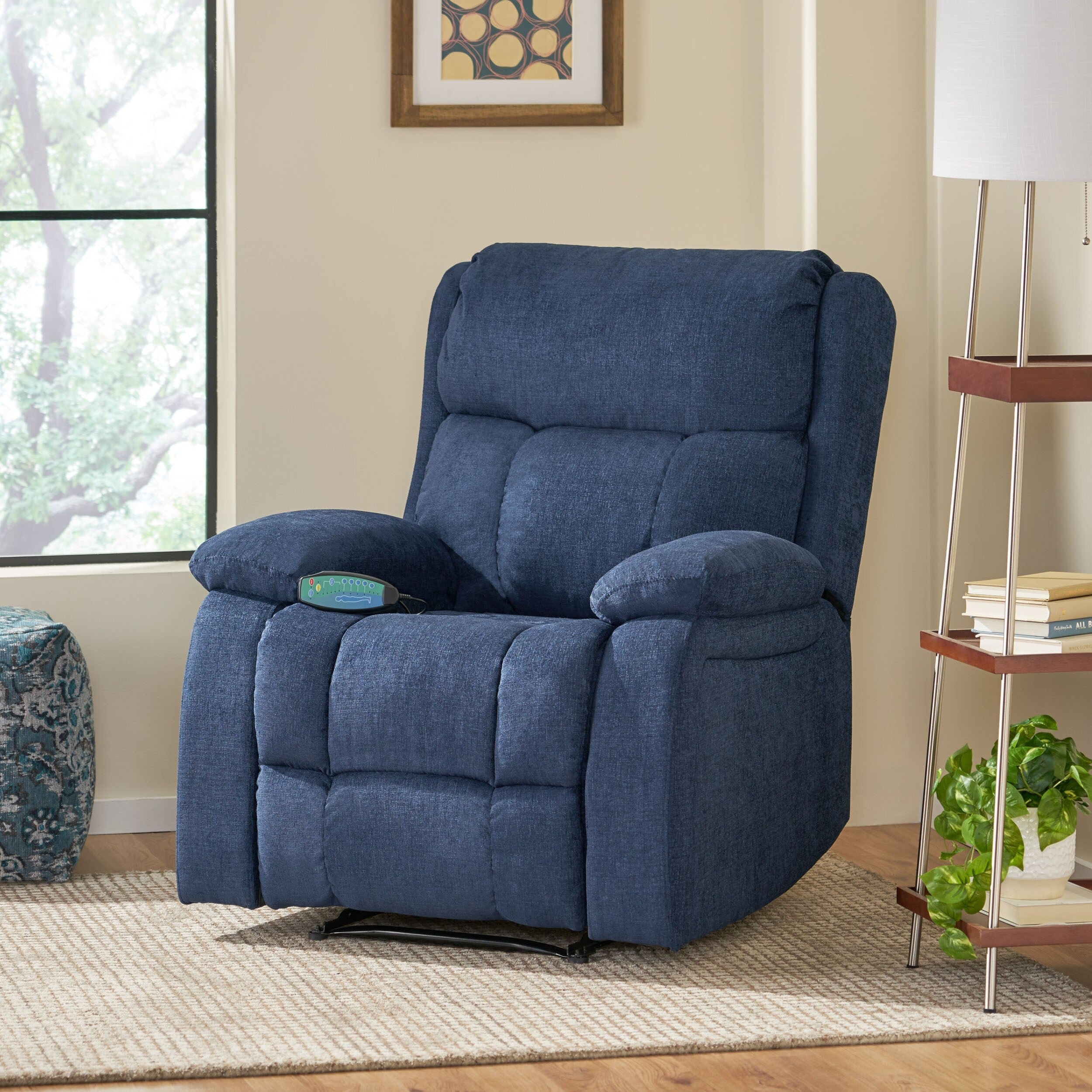 Fauteuil inclinable manuel de massage rembourré en tissu avec massage, chauffage lombaire et poches latérales