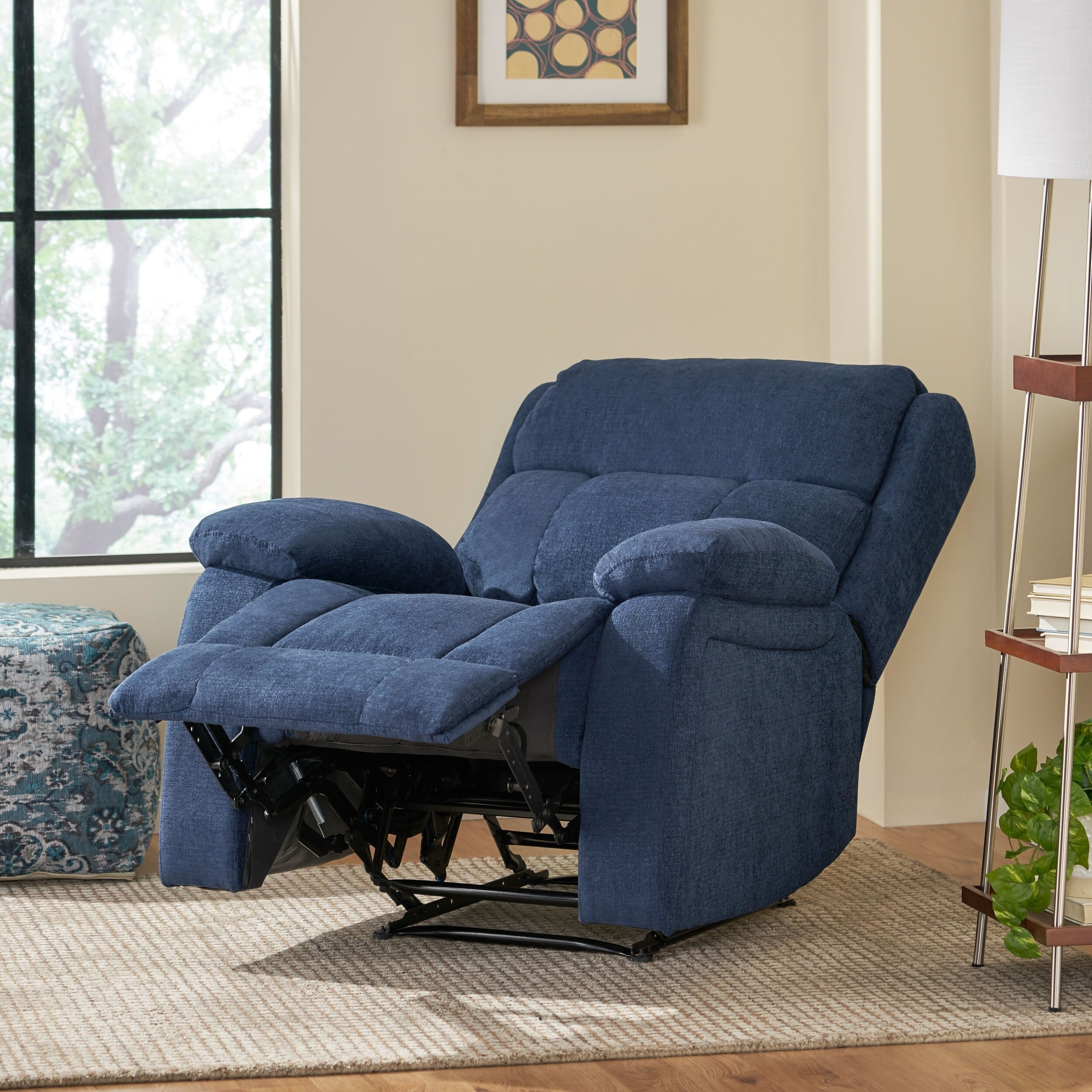 Fauteuil inclinable manuel de massage rembourré en tissu avec massage, chauffage lombaire et poches latérales