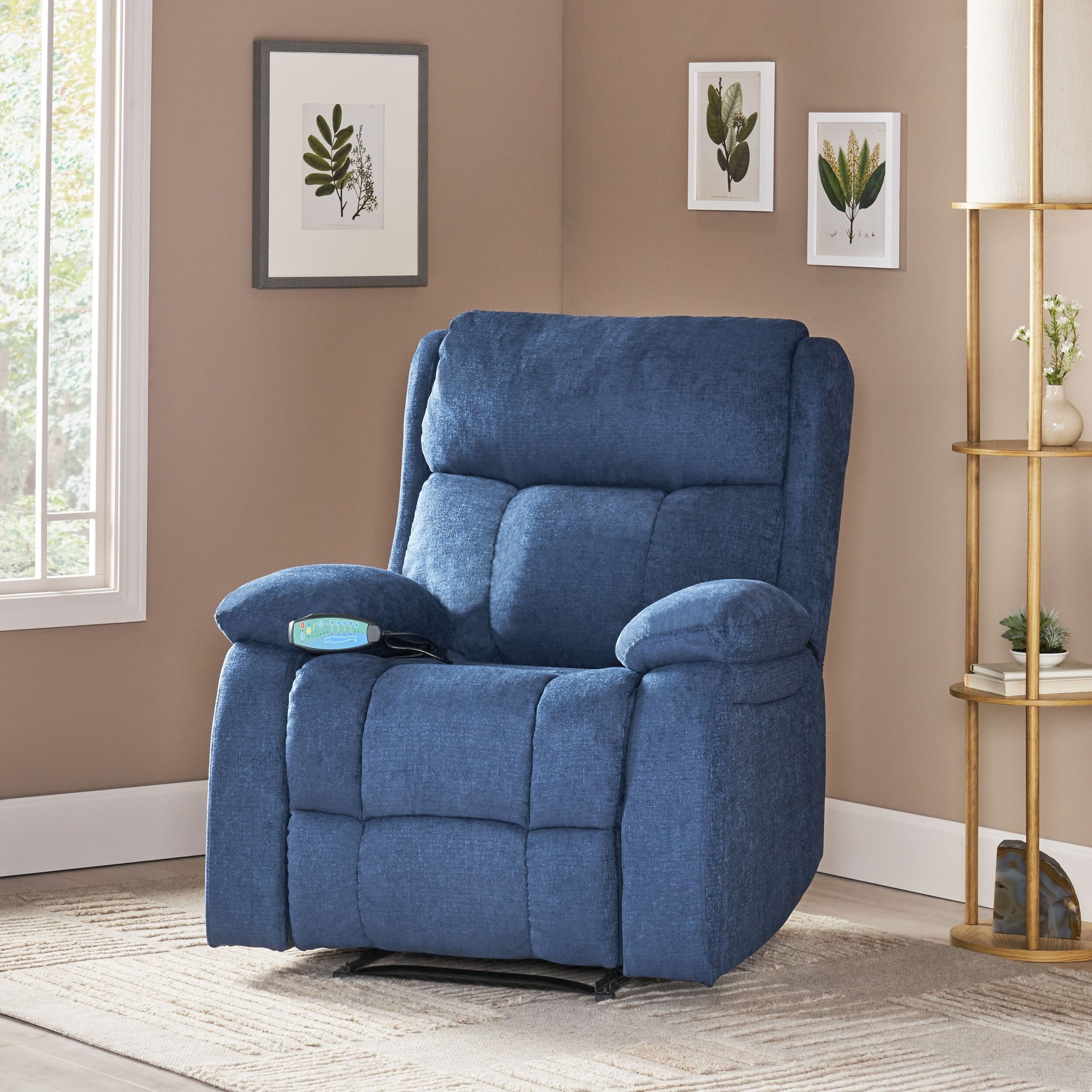 Fauteuil inclinable manuel de massage rembourré en tissu avec massage, chauffage lombaire et poches latérales