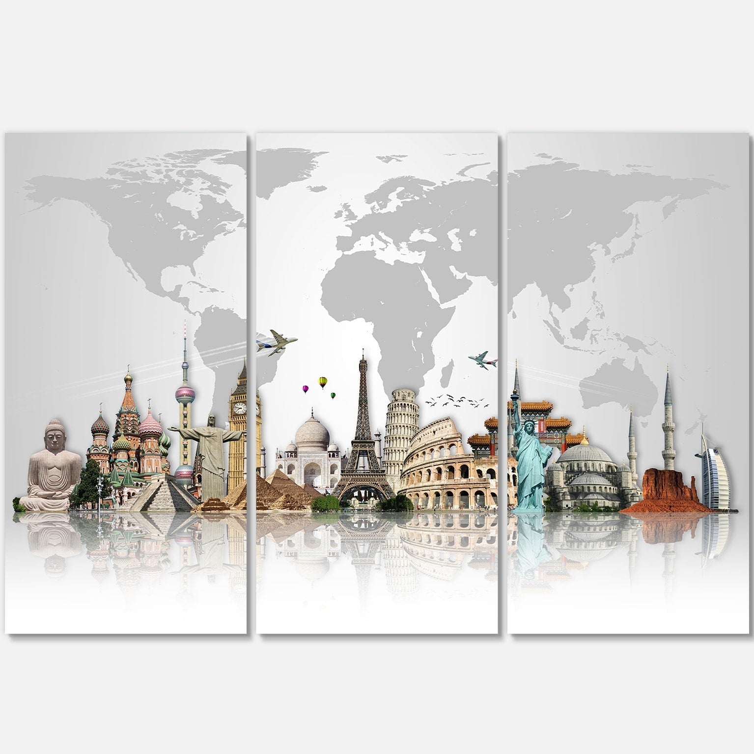 Monuments célèbres du monde entier - Art mural en métal brillant - 36 x 28