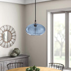Suspension Farmhouse à 1 ampoule en verre à bulles bleu, nickel brossé