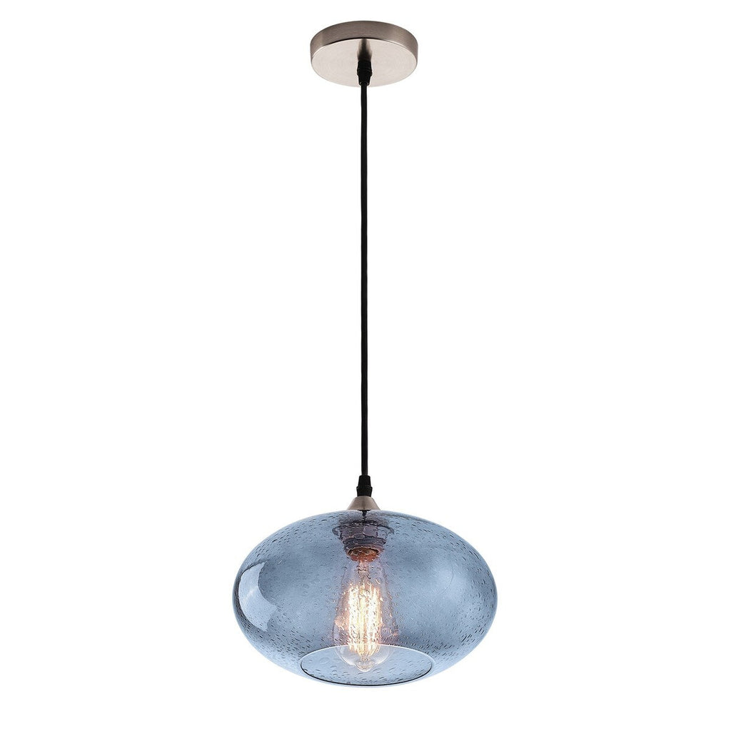 Suspension Farmhouse à 1 ampoule en verre à bulles bleu, nickel brossé
