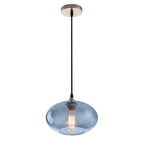 Suspension Farmhouse à 1 ampoule en verre à bulles bleu, nickel brossé