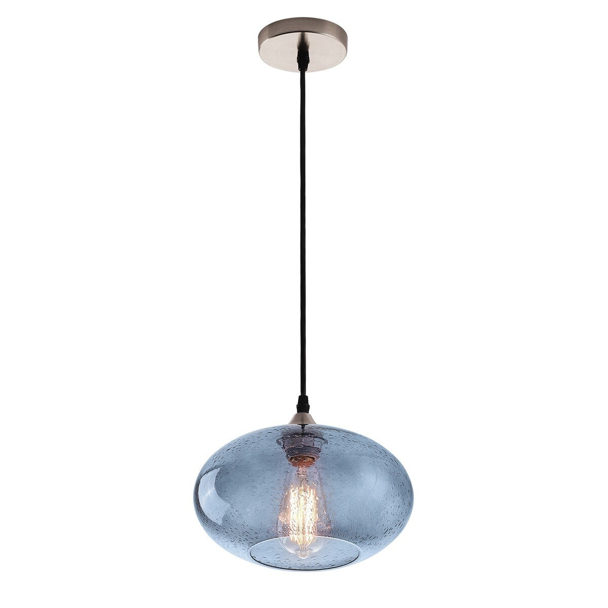 Suspension Farmhouse à 1 ampoule en verre à bulles bleu, nickel brossé